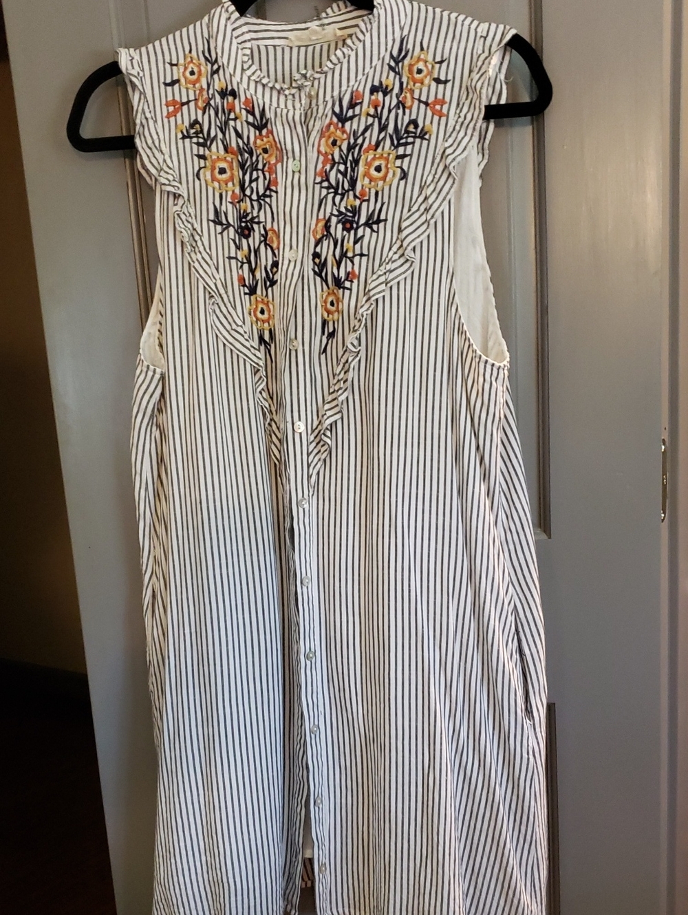 entro Striped Midi Dress with Navy, Yellow & Orange Floral Embroidery - Picture 5 of 6